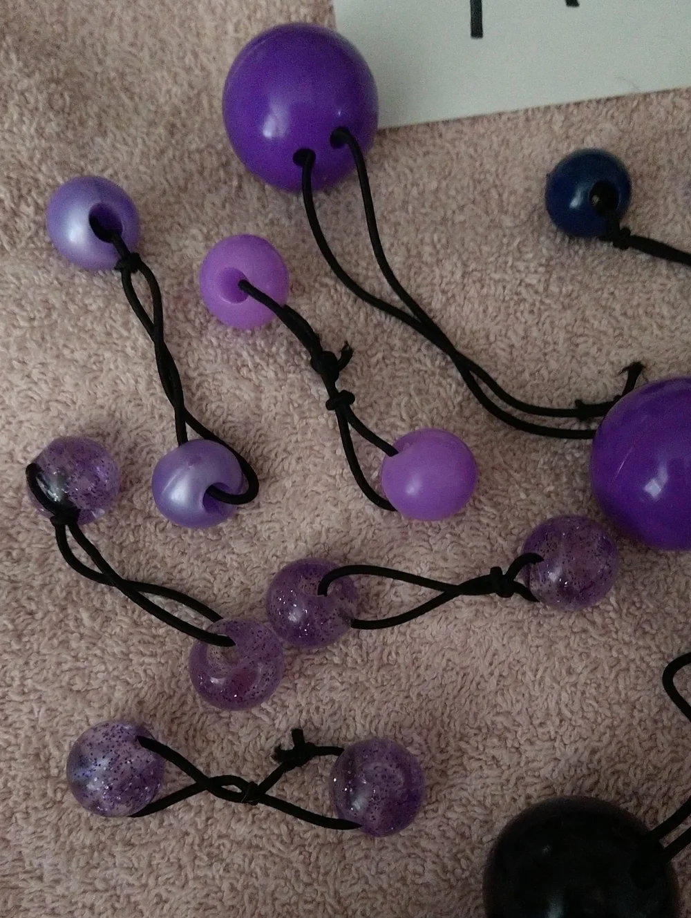 Assorted Beaded Hair Ties in Purple, Blue, Black & White